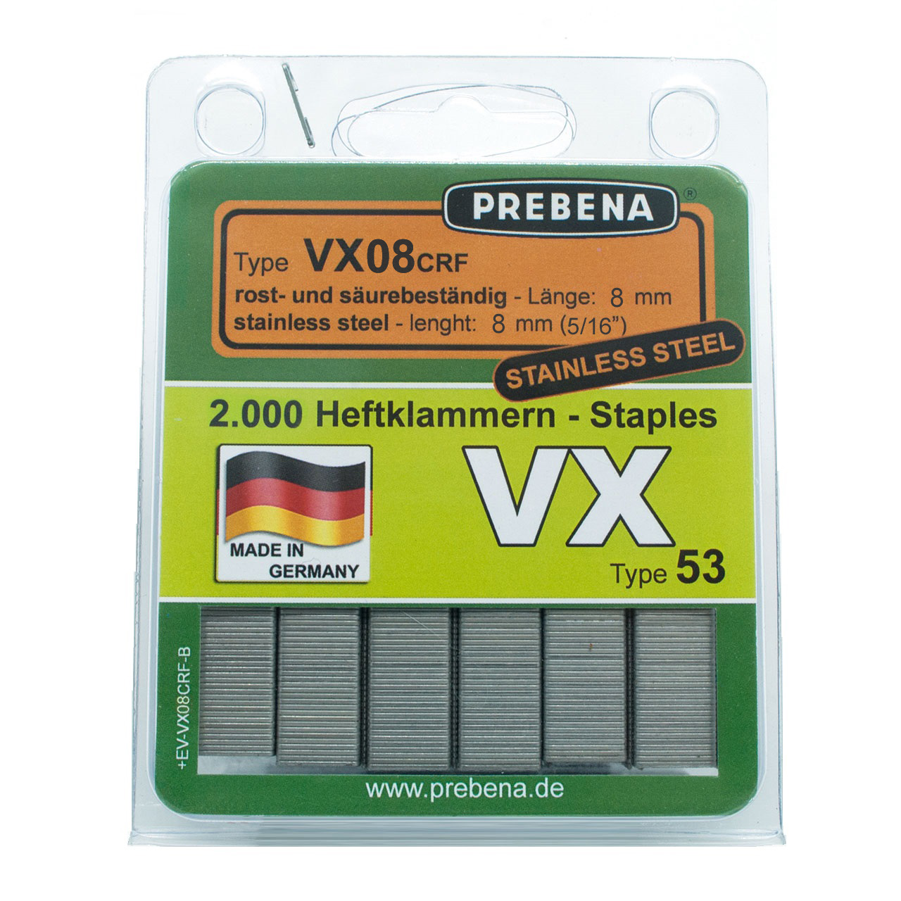 VX08CRF-B Heftklammern im Blister rost- & säurebeständig
